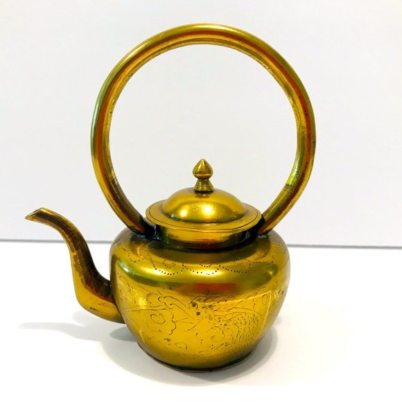 Dining Vintage Old Brass Chinese Teapot Dragon Ornament Around Rare 5